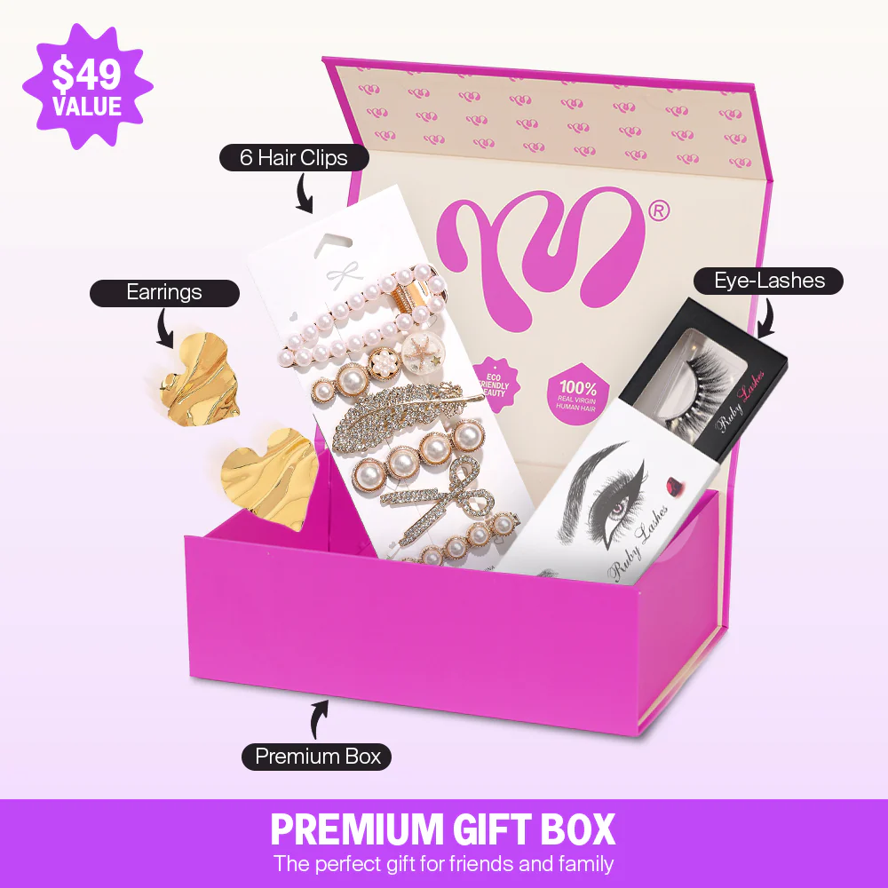 Deluxe Gift Box For Friends Or Family for Every Occasion Includes Eye-Lashes & Earrings & 6 Hair Clips (Not Shipped Separately)