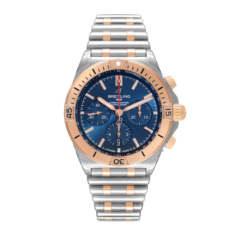 Breitling Chronomat B01 Steel Rose Gold Blue Dial Mens Watch UB0134
