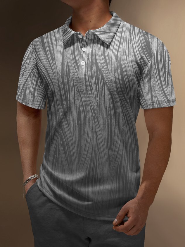 Hardaddy Ombre Geometric Button Short Sleeve Polo Shirt