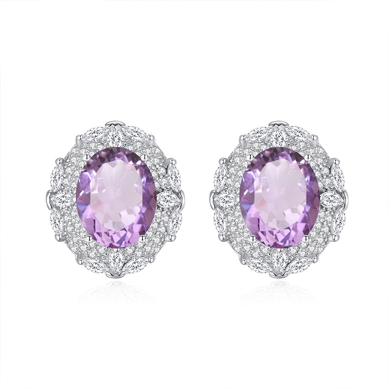 GemVibra Oval Halo Stud Earrings, S925 Silver with Multi-Gemstone & Rhinestone Accents