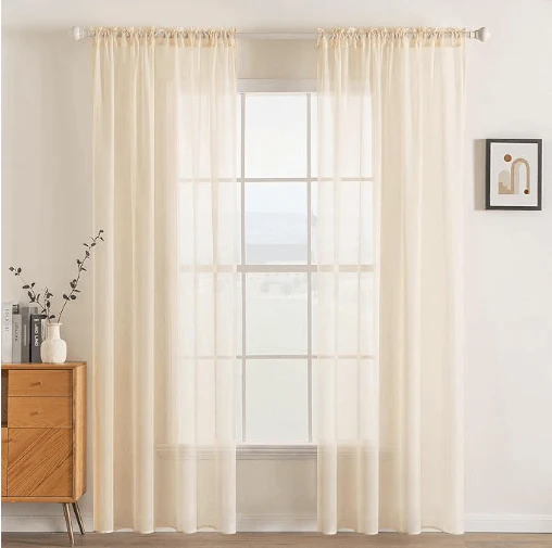 2 Panels Solid Color Sheer Window Curtains Elegant Window Voile Panels/Drapes/Treatment (Cream Beige)