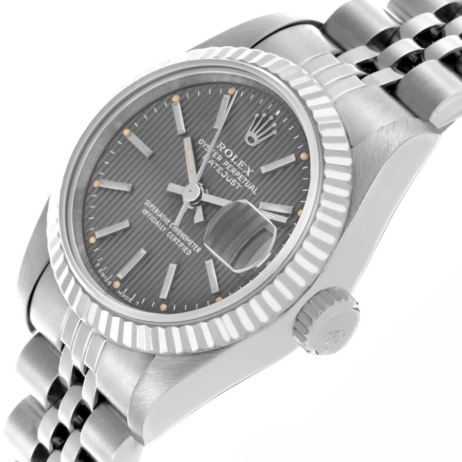 Rolex Datejust Steel White Gold Grey Tapestry Dial Ladies Watch 69174