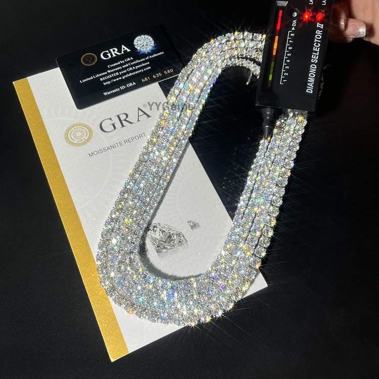 Ready to ship 925 Silver with GRA Moissanite Diamond 2mm--6.5mm VVS Diamond Women/Men Necklace/Bracelet Tennis Chain