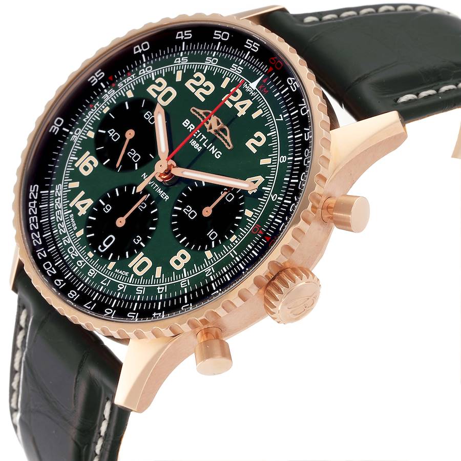 Breitling Navitimer Cosmonaute B12 Green Dial Rose Gold Mens Watch RB1230