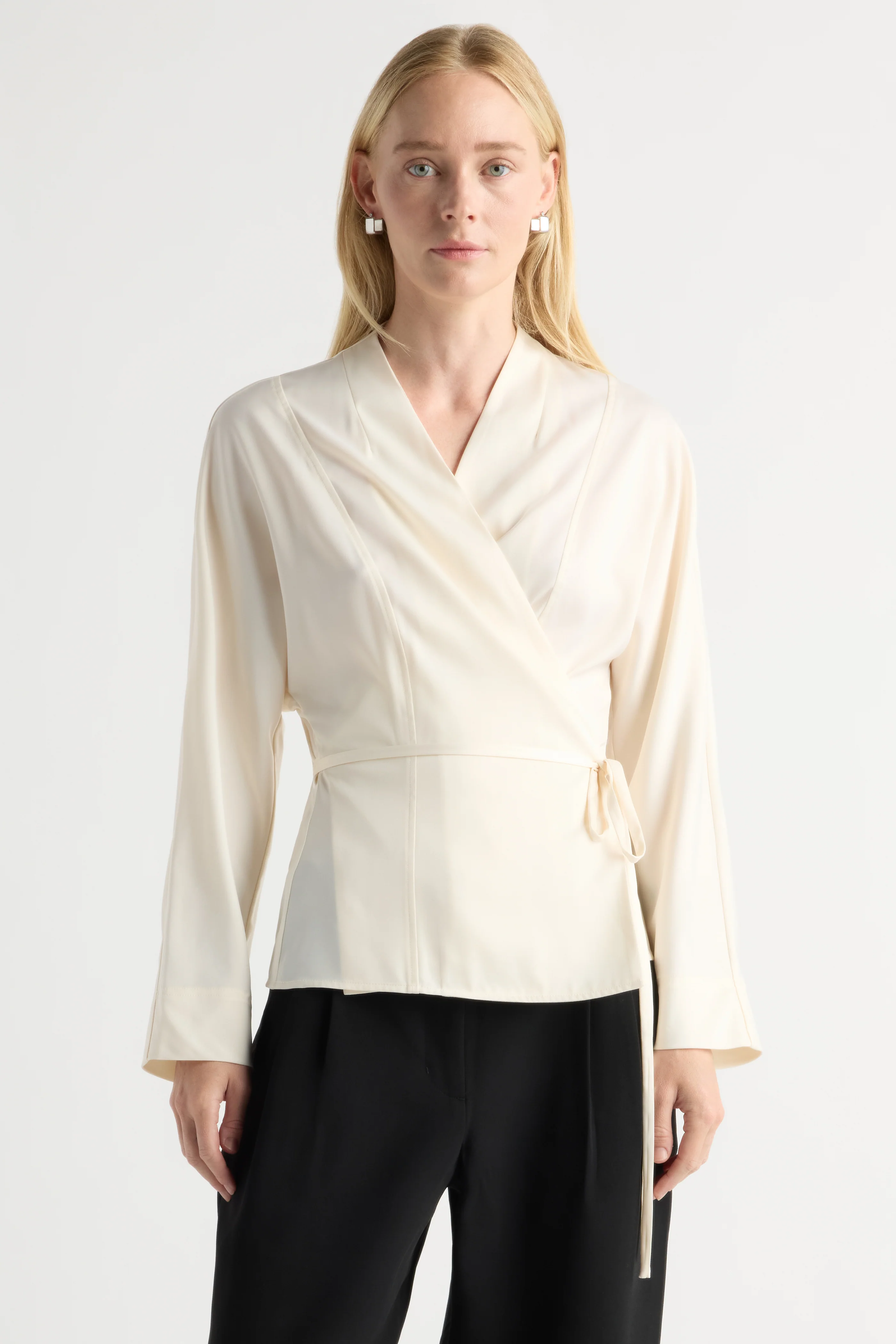 Maye Sculpted Satin Tie-Wrap Blouse