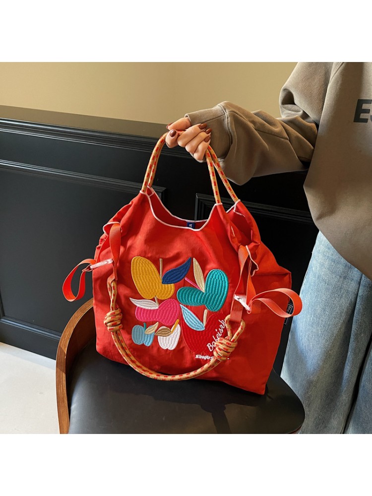 Casual Colorblock Embroidery Pattern Tote Bag