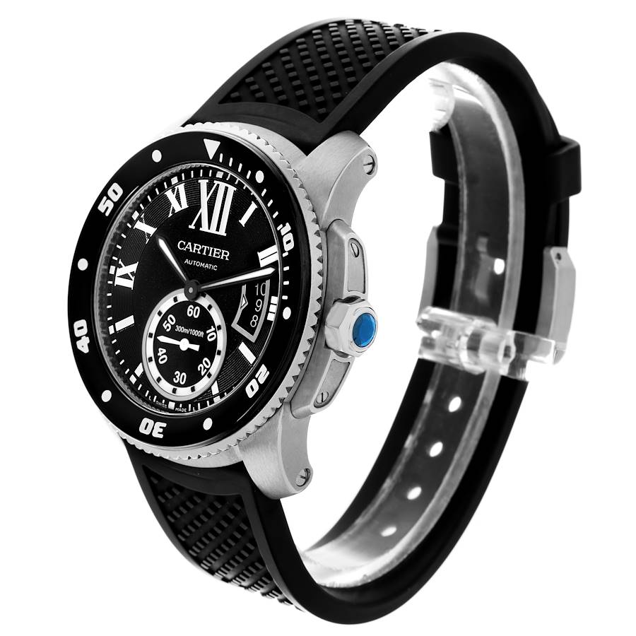 Cartier Calibre Diver Black Dial Rubber Strap Steel Mens Watch W7100056