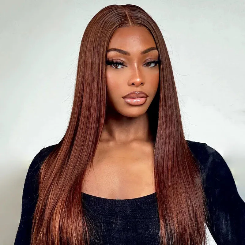 Special offer | 26inch = $214.59  5X6 New #33 Red Brown Auburn Color Wig Body Wave Human Hair Wig For Women