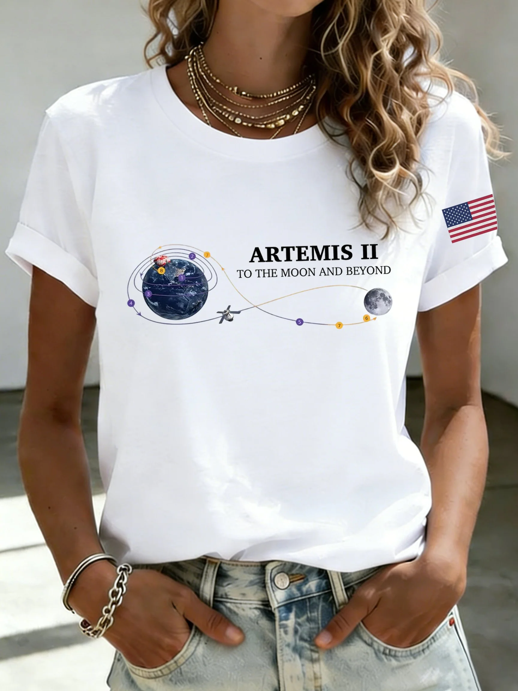 Retro Artemis II 2026 Rocket Launch Print T-Shirt