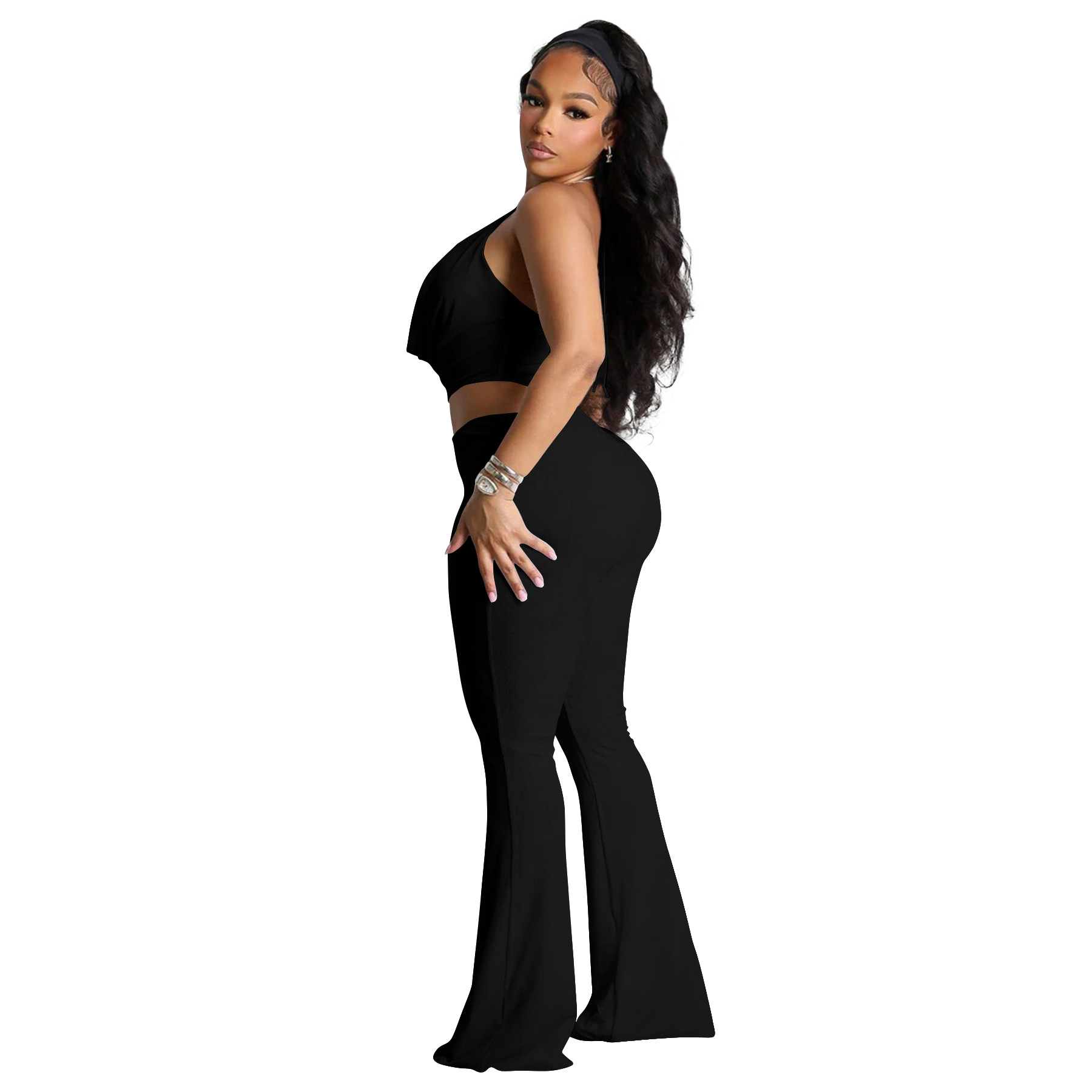 Women’s Circle-Embellished Halter Neck Open-Waist Jumpsuit