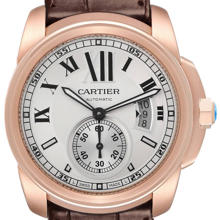 Cartier Calibre Rose Gold Silver Dial Automatic Mens Watch W7100009