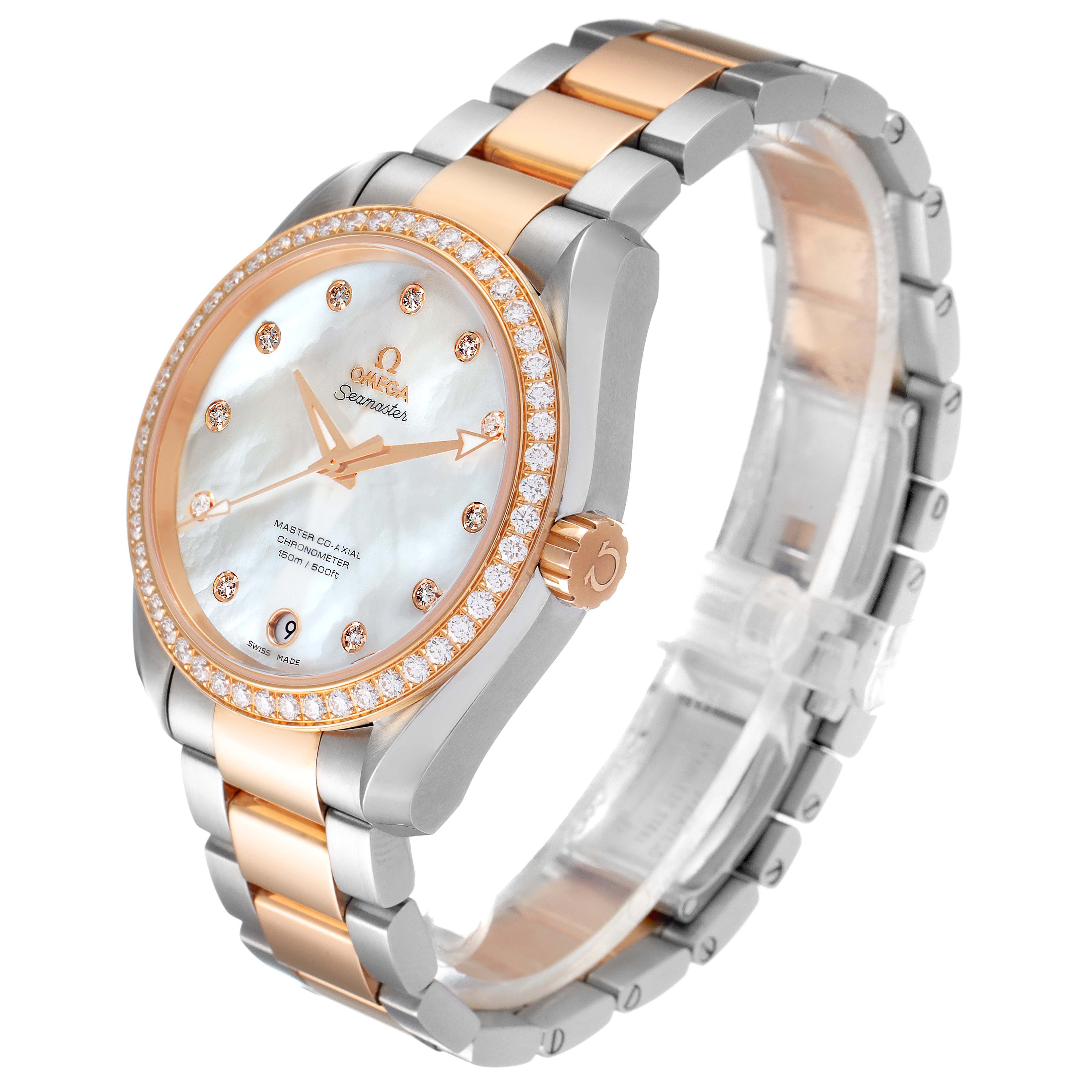 Omega Aqua Terra Steel Rose Gold Mother of Pearl Diamond Watch 38.5 MM 231.25.39.21.55.001
