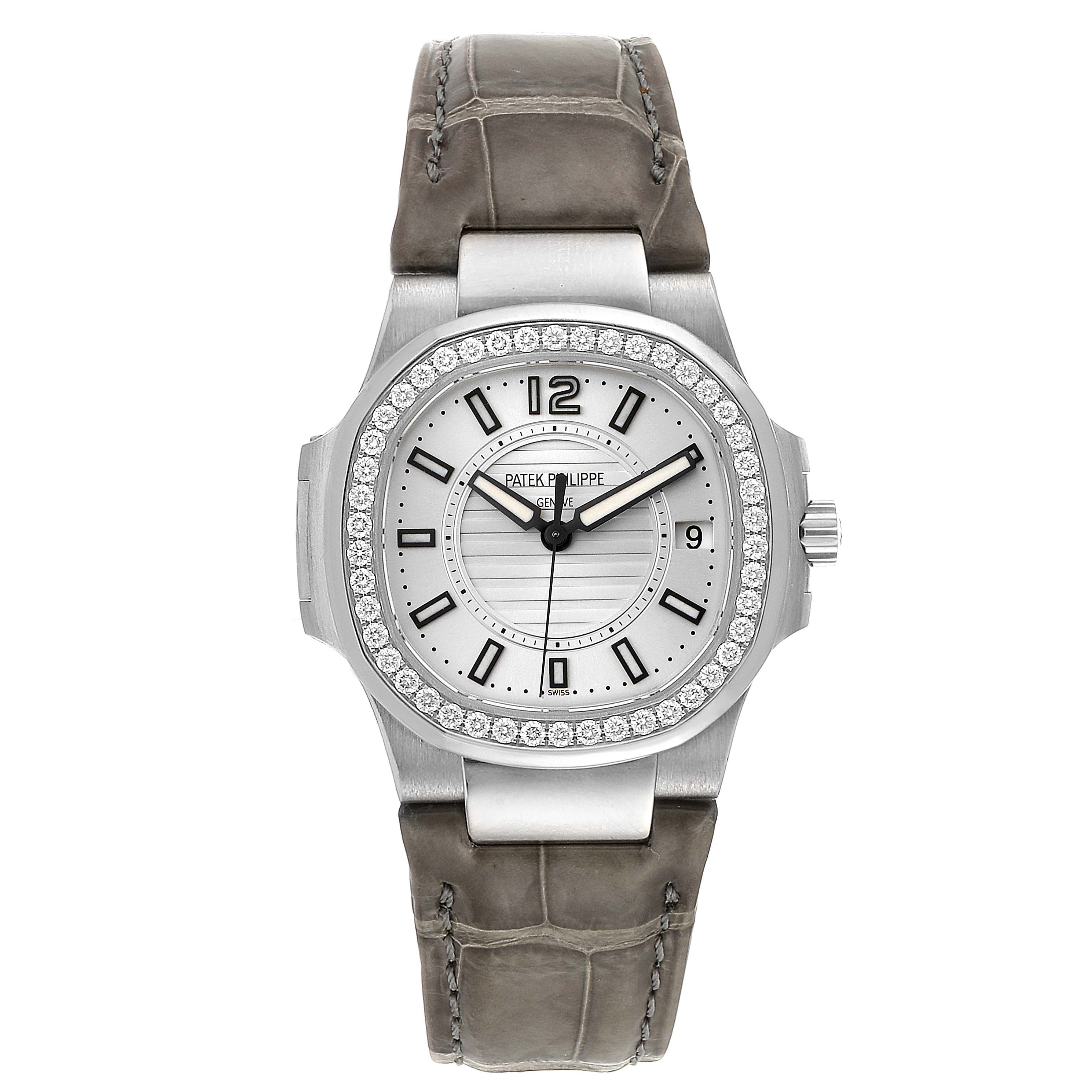 Patek Philippe Nautilus White Gold Diamond Grey Strap Ladies Watch 7010