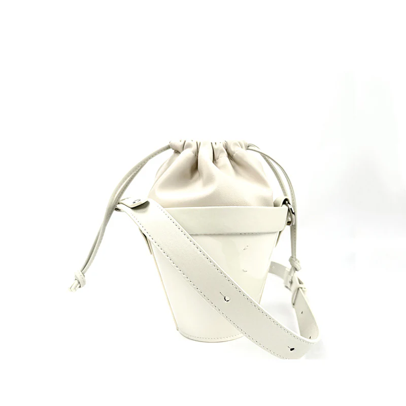 spring and summer new style small fresh bright leather bucket bag for women, versatile, fashionable and simple one-shoulder cross-body