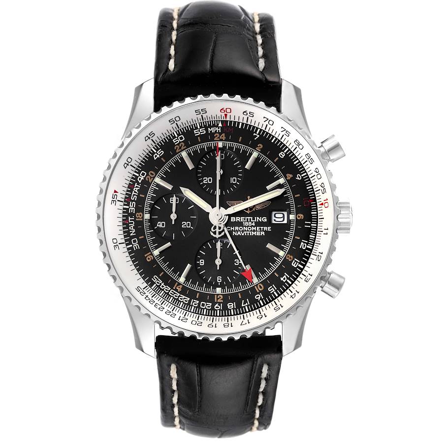 Breitling Navitimer World Black Dial Steel Mens Watch A24322