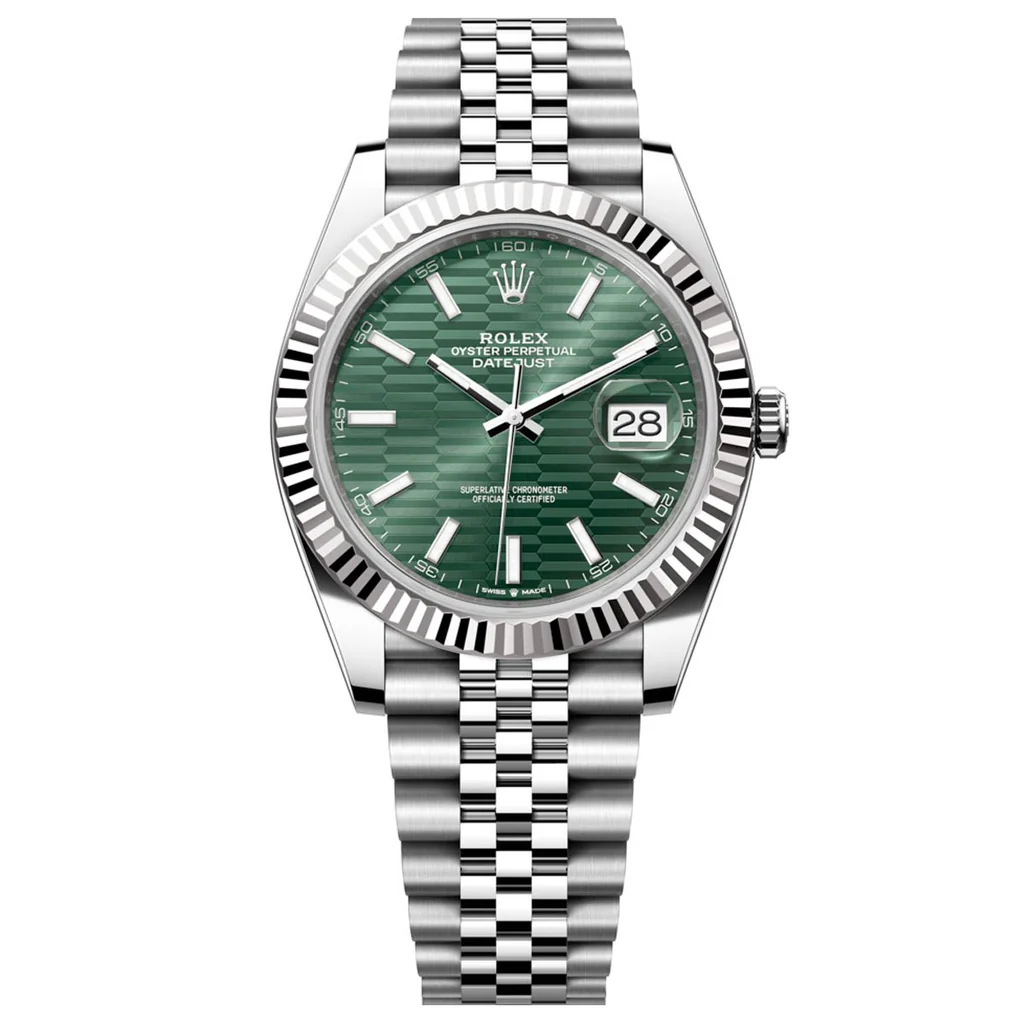Rollie-The Crown Datejust 41mm - 126334 - Green Fluted Motif Dial, Stainless Steel Oyster Bracelet Men's Watch
