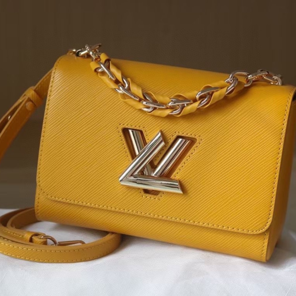 Louis Vuitton Lv Twist MM Leather Handbag Sunflower Yellow 23Cm