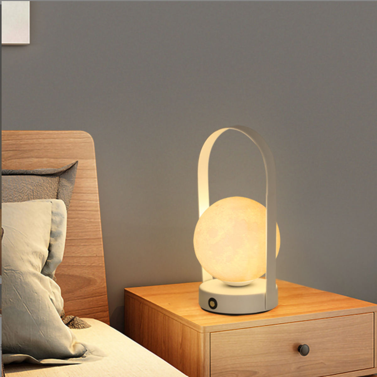 3D Moon Desk Lamp with Handle, Wireless Touch Control Bedside Night Light