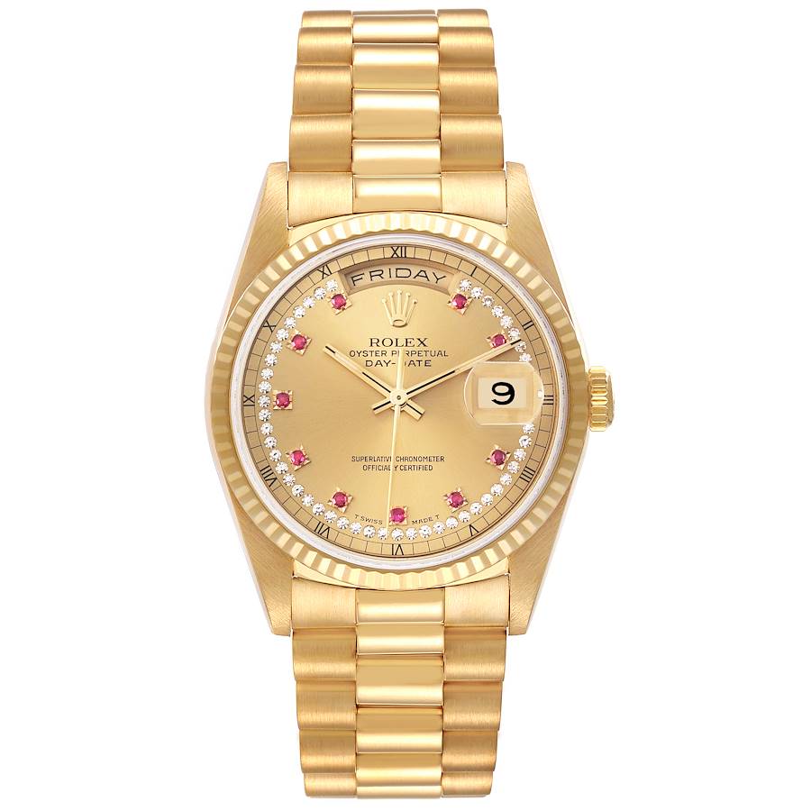 Rolex President Day-Date Yellow Gold String Diamond Mens Watch 18238