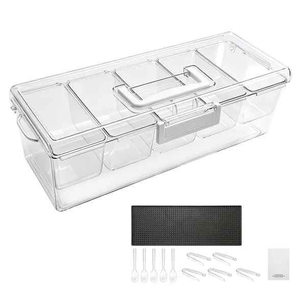 Chilled Condiment Server Caddy 5 Compartment Ice Cooled