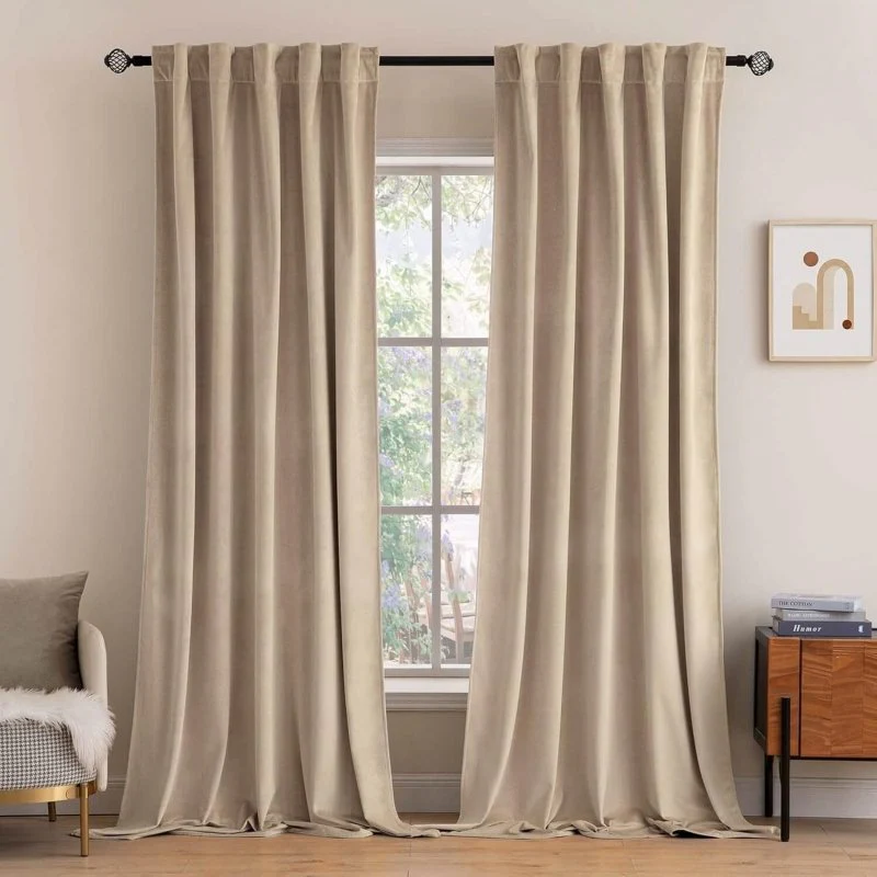 Custom Velvet Curtains Luxury Blackout Curtains  (2 Panels) - Camel Beige