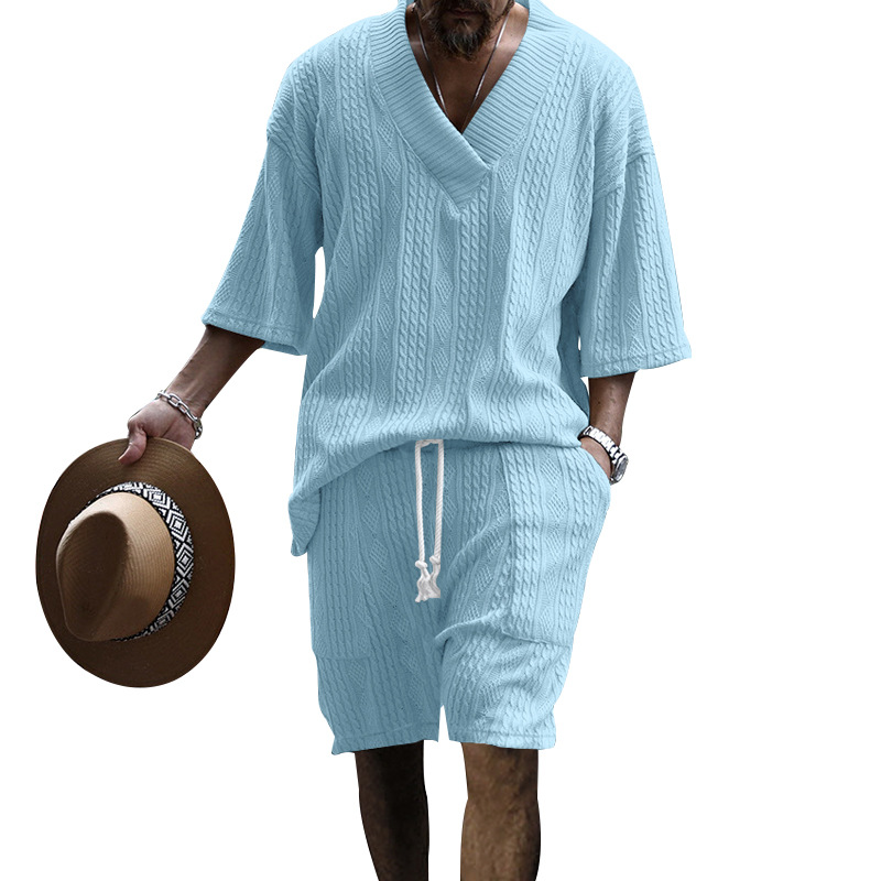 Men's Jacquard Casual Set: Summer Loose-Fit Short-Sleeve Shirt & Shorts