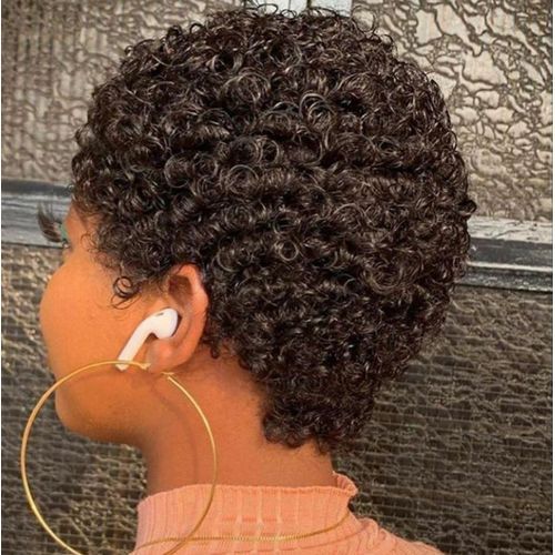 Curly Natural Short Hair Wig For Ladies Natural Color
