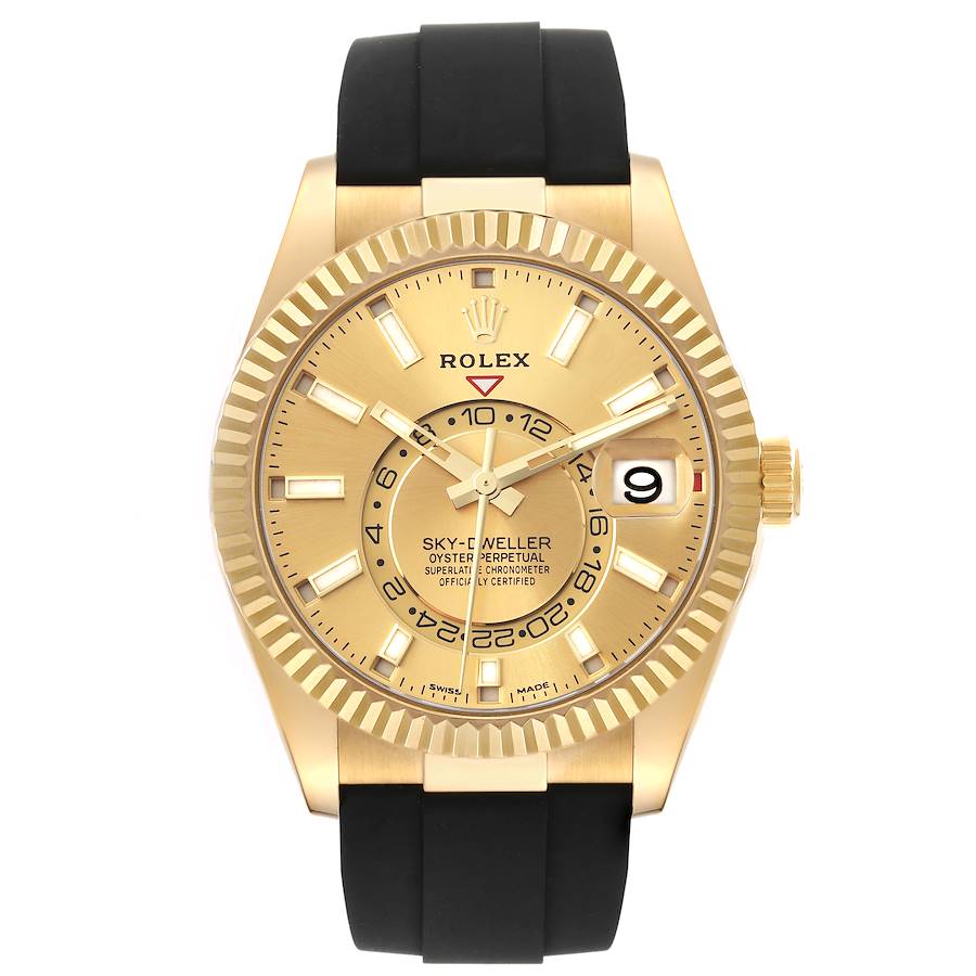 Rolex Sky-Dweller Yellow Gold Champagne Dial Oysterflex Mens Watch 326238