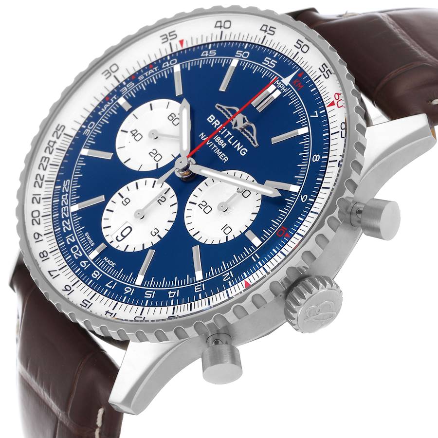 Breitling Navitimer 01 Blue Dial Brown Strap Steel Mens Watch AB0137