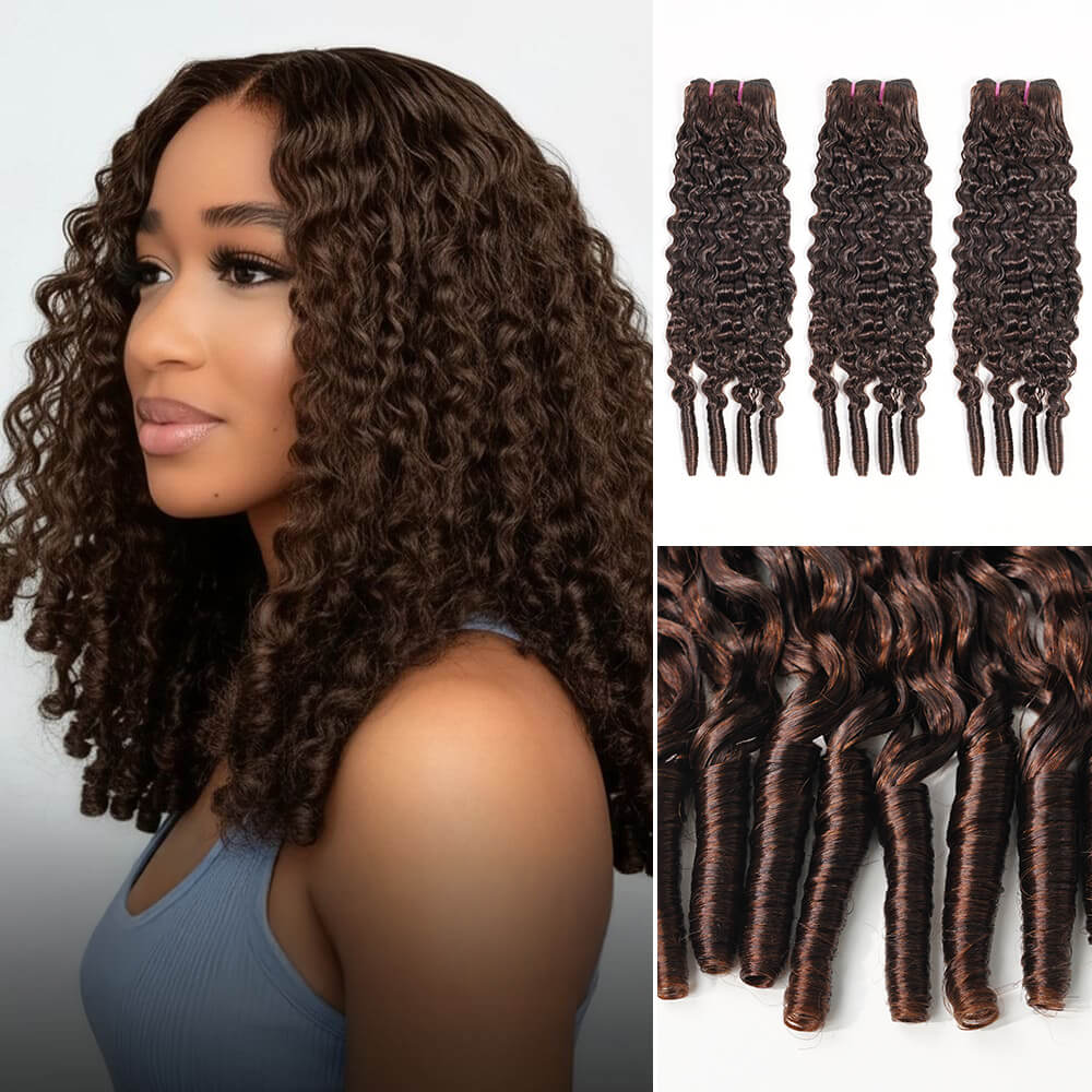 Megalook 12A Burmese Curly Virgin Hair 3 Bundles With Finger Coil Ends Natural Black/#4 Chocolate Brown Brazilian Human Hair Extension