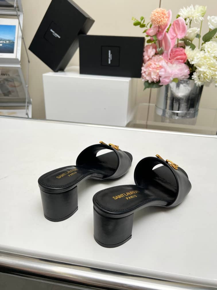 Saint Laurent Slide Sandals Heeled Black