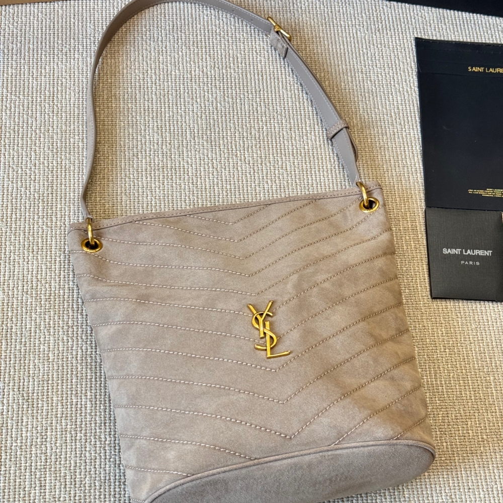 Saint Laurent Niki Supple Bucket In Suede Gray 38cm