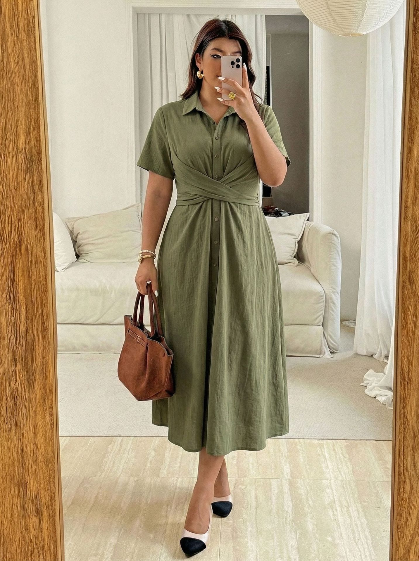 Plus Size Women Knot Cross Maxi Shirt Dress