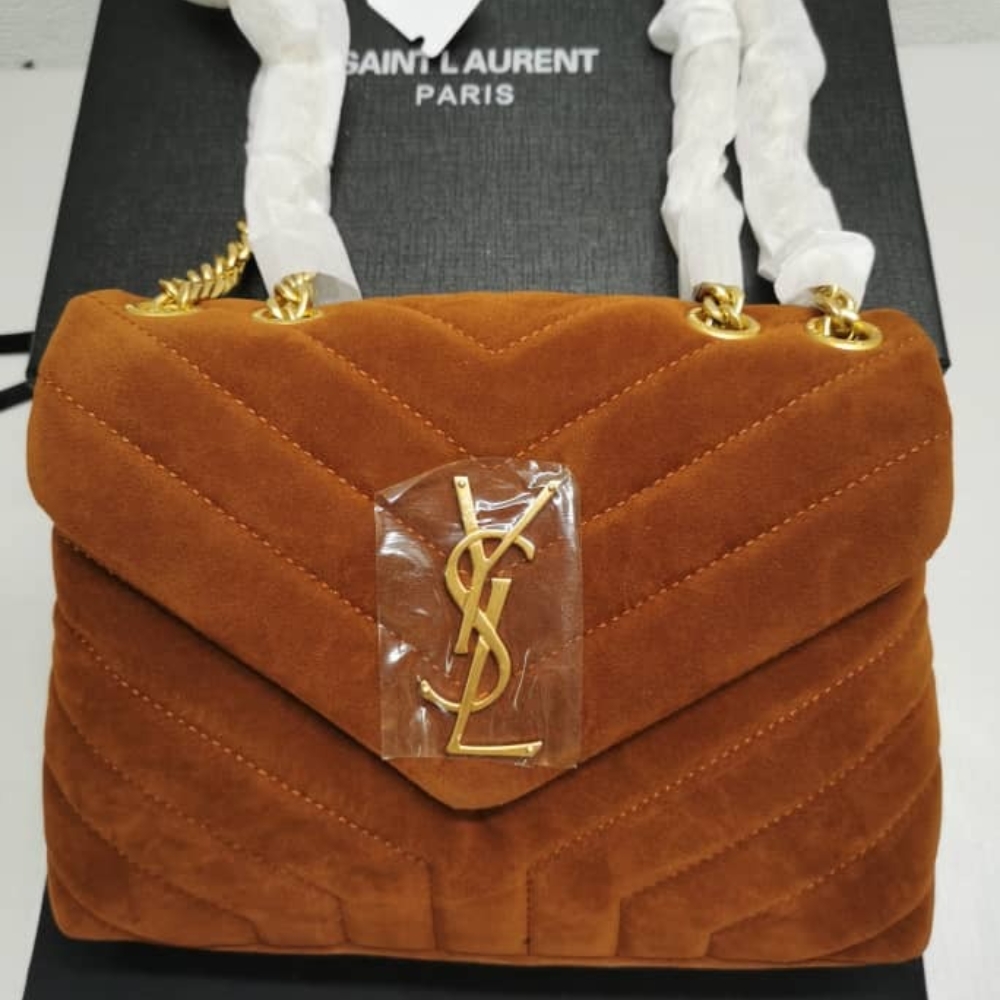 Saint Laurent Cinnamon Loulou Small Chain Bag In Suede Brown 23Cm
