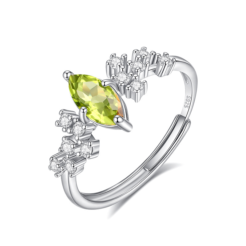 GemVibra Marquise Gemstone Open Ring, S925 Silver with Natural Crystal Variants