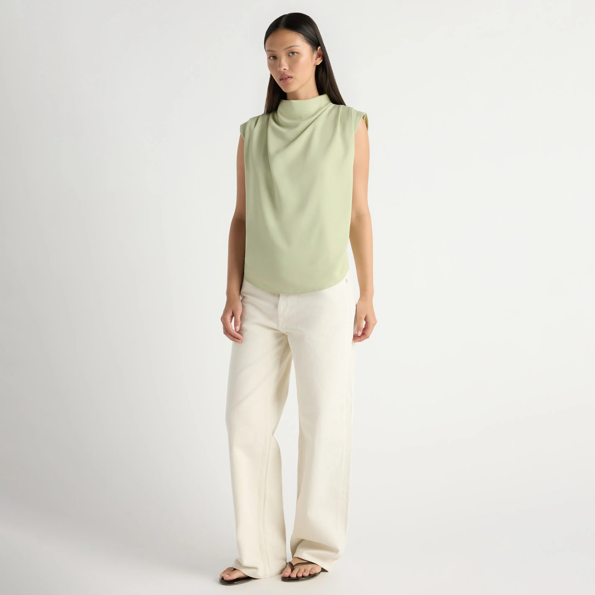 Allegra Gathered-Neck Sleeveless Blouse