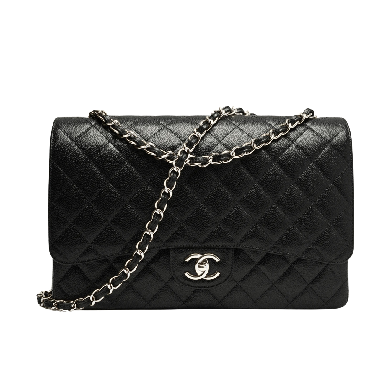 Chanel Maxi Classic Handbag Sliver Hardware Black 33Cm