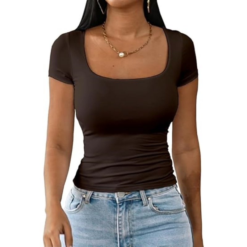 Womens Summer Sexy Square Neck Tops