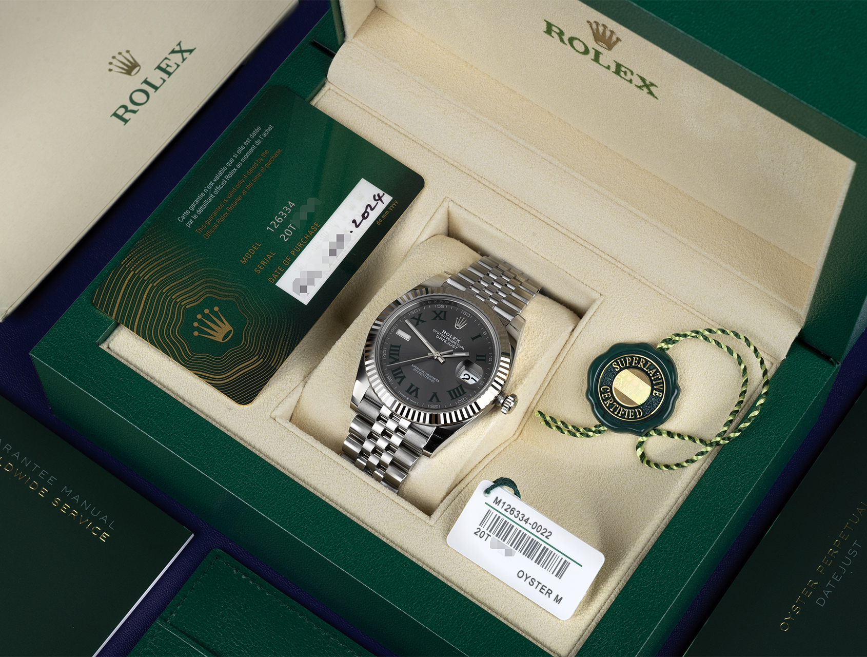 Rolex Datejust 41mm Wimbledon Slate Dial Jubilee Bracelet 126334-0022