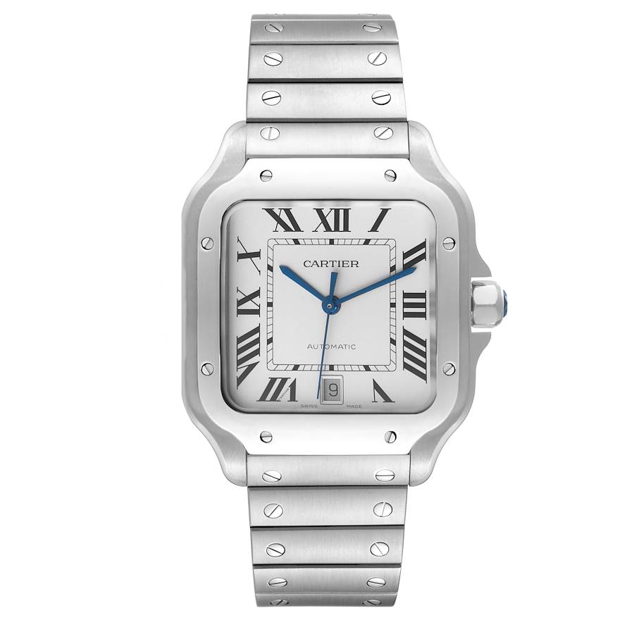 Cartier Santos Large Silver Dial Steel Mens Watch WSSA0009