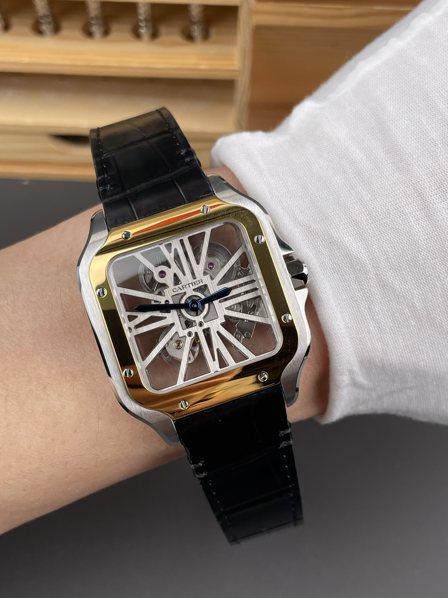 Santos Skeleton Series Leather Strap Two-Tone Dial