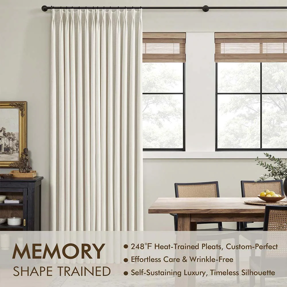 Natural Pinch Pleated 100% Blackout Linen Curtains (2 Panels)