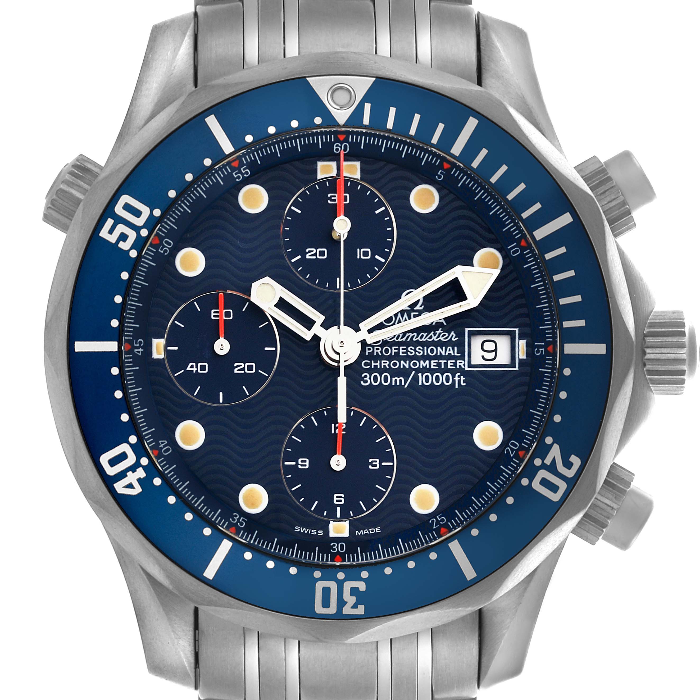 Omega Seamaster Diver Chrono Blue Dial Titanium Mens Watch 41.5 MM 2298.80.00