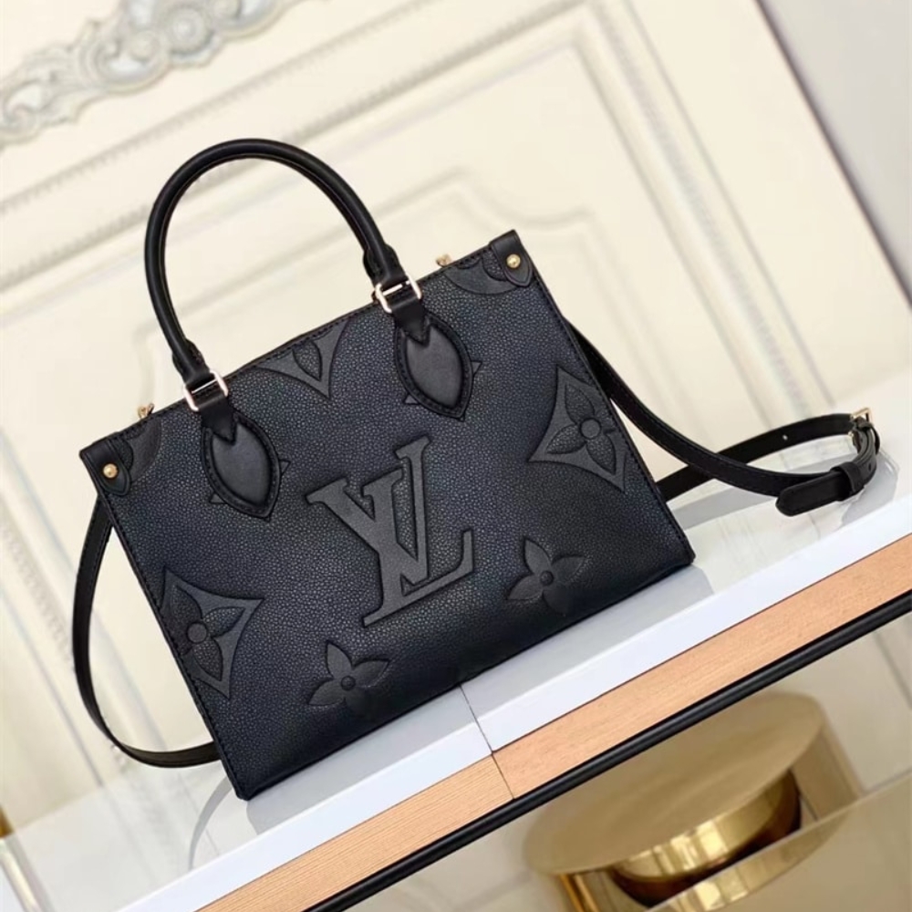 Louis Vuitton Onthego PM Monogram Empreinte Leather Tote Bag Black 25cm M45653