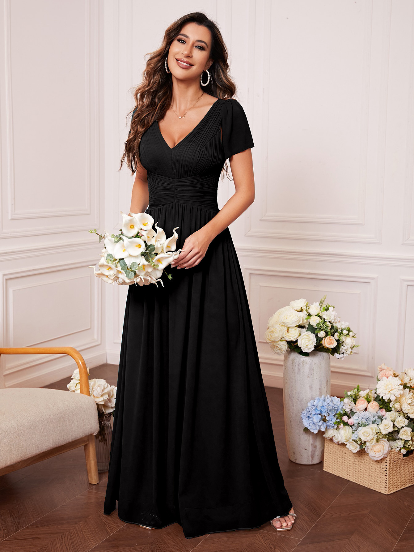 Women V-Neck Prom Bridesmaid Dress