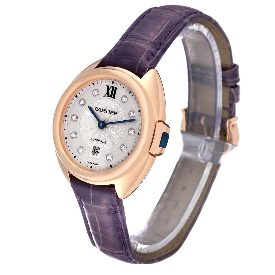 Cartier Cle Rose Gold Diamond Purple Strap Ladies Watch WJCL0031