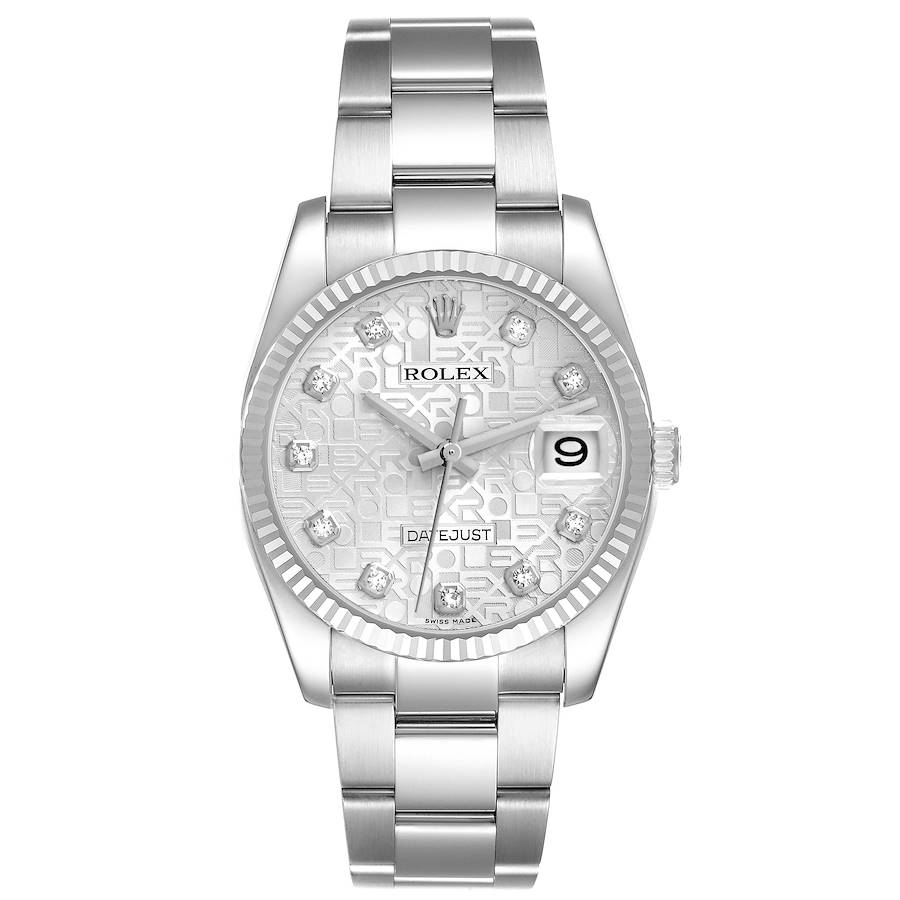 Rolex Datejust Steel White Gold Silver Diamond Dial Mens Watch 116234