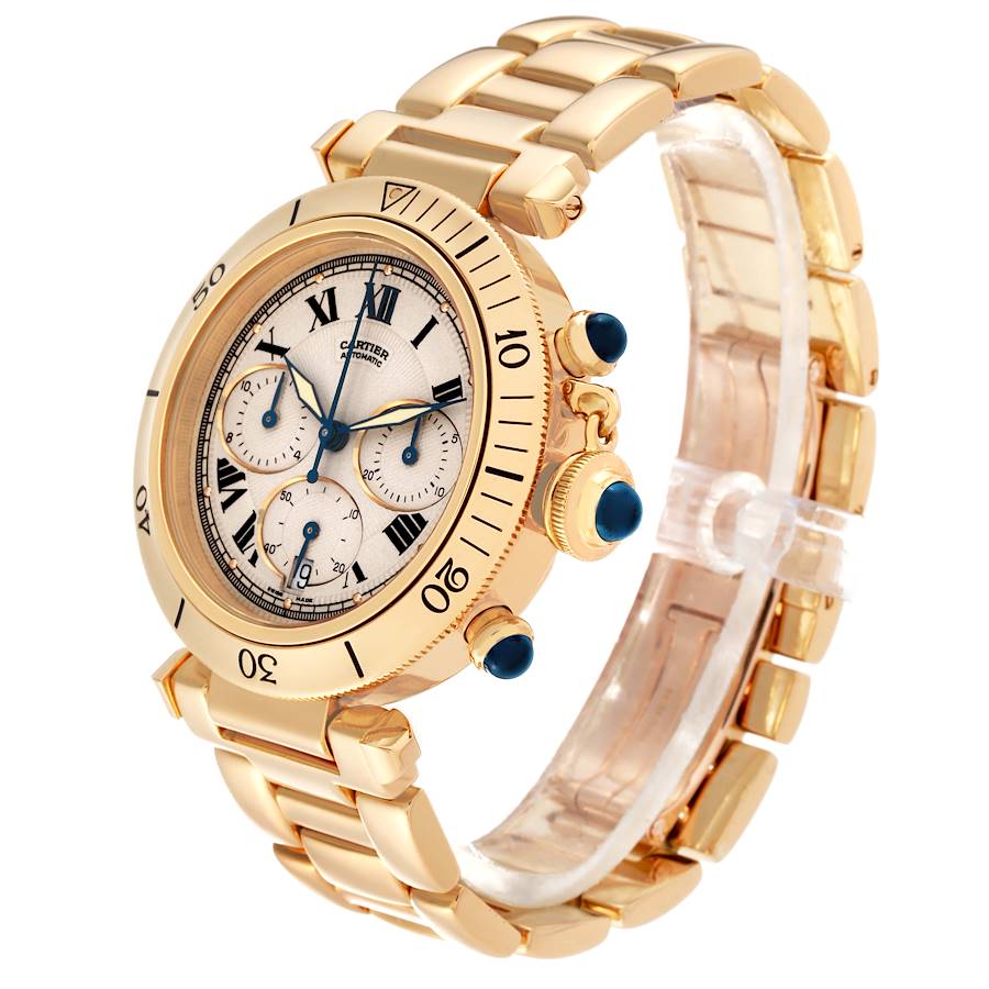 Cartier Pasha 38 Chronograph Yellow Gold Silver Dial Mens Watch W524428