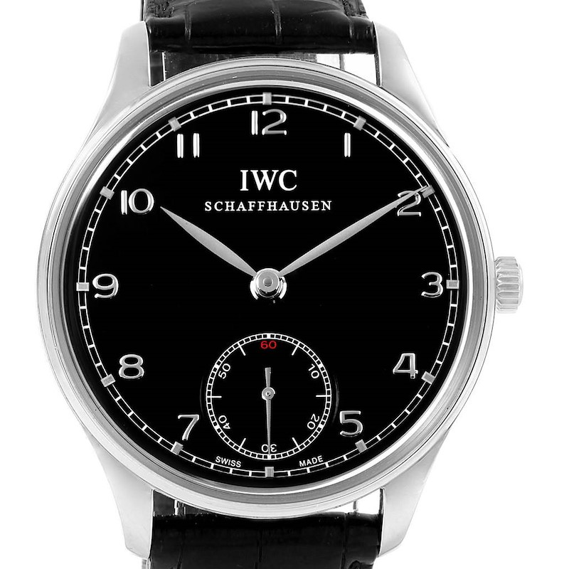 IWC Portuguese Black Dial Manual Wind Steel Mens Watch IW545407
