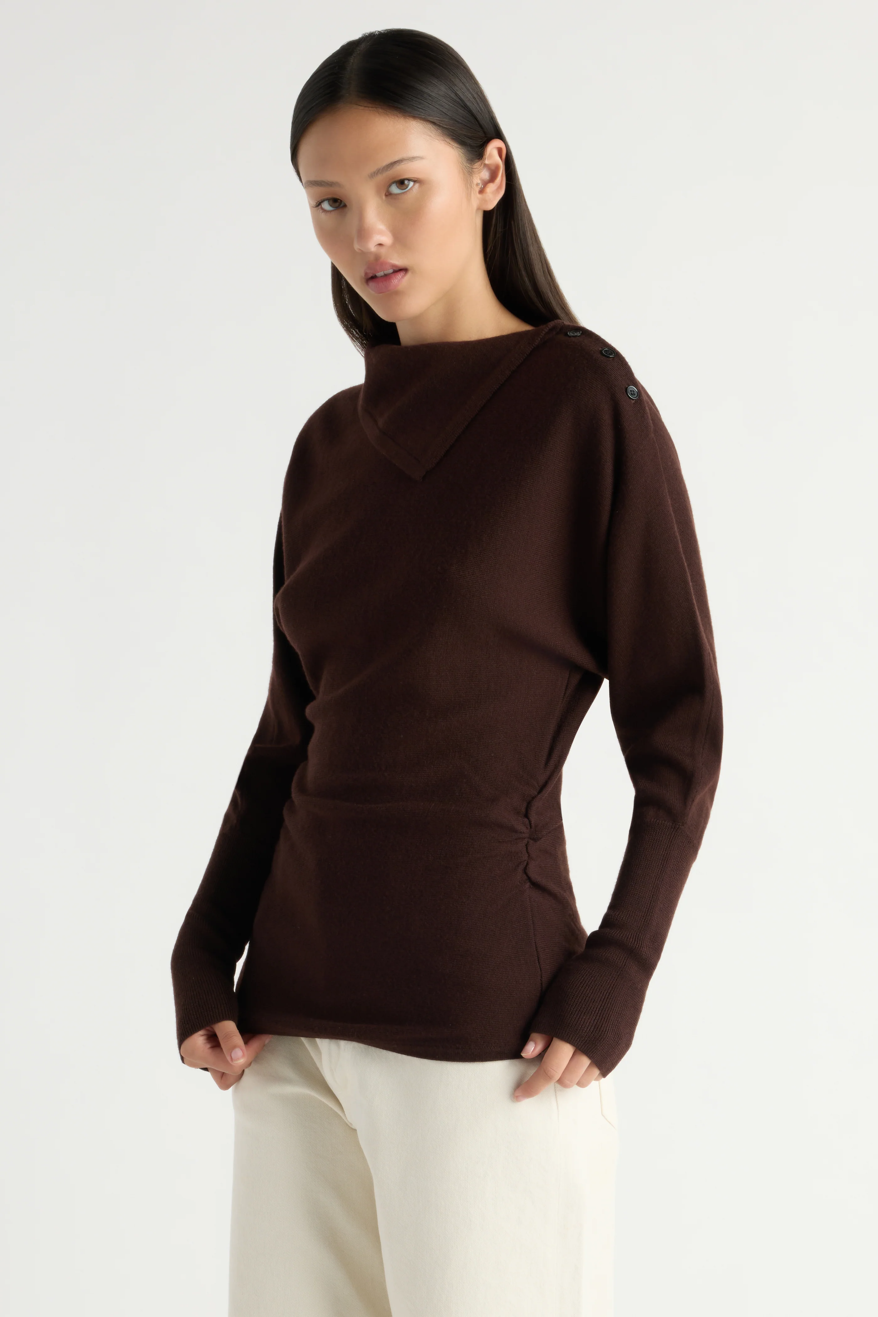 Steffi Lightweight-Wool Foldover-Neck Top
